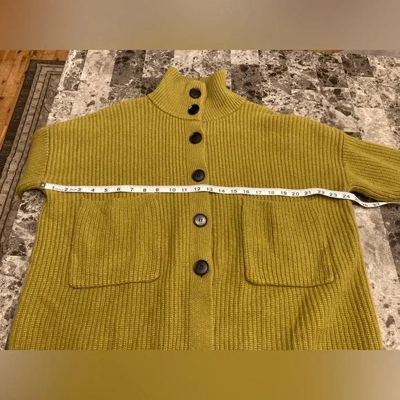 Silk Maison 100% Wool Career Office Chunky Avocado Green Fall Sweater Coat SZ S - Picture 9 of 16